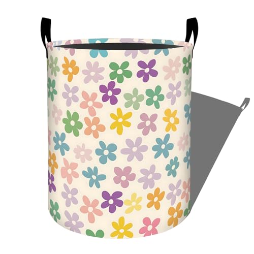Colorful Cartoon Floral Laundry Basket, Dorm Nursery Foldable Laundry Hamper Organizer for Bathroom Decor, Toy Clothes Storage Box for Bedroom 19.7x15.7 Inch - style: Floral21