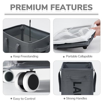 CHICVITA 75L Rolling Laundry Basket with Wheels 2-Pack, Wash Bags, Grey - color: Grey, size: 2-Pack 75L (15.7"L x 11.8"W x 24.8"H)