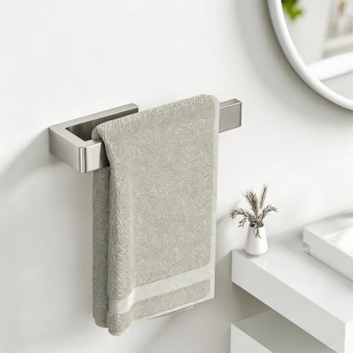 HUFEEOH Hand Towel Holder, Stainless Steel Bathroom Towel Holder Towel Bar, Silver Dish Towel Hanger Wall Mount Heavy DutyTowel Racks for Bathroom - color: Silver, size: 8 Inch-Drilling