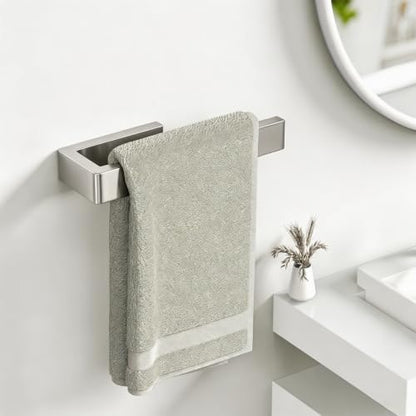 HUFEEOH Hand Towel Holder, Stainless Steel Bathroom Towel Holder Towel Bar, Silver Dish Towel Hanger Wall Mount Heavy DutyTowel Racks for Bathroom - color: Silver, size: 8 Inch-Drilling