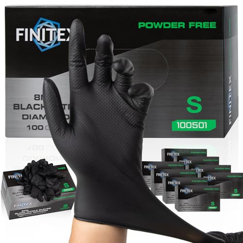 FINITEX Disposable Nitrile Diamond Texture Black 8mil Mechanic Gloves - color: Black (Small 1000)