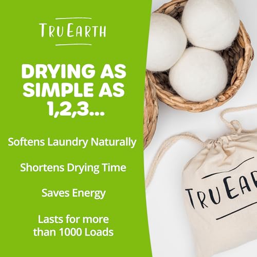 Tru Earth Laundry Sheets 32 Count (64 Loads) Fragrance Free and Dryer Balls (4 Count) Bundle
