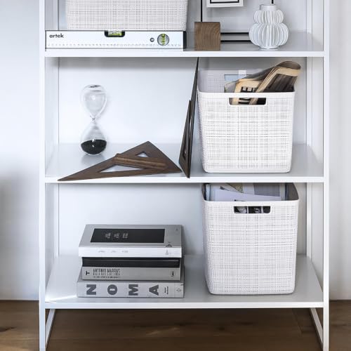 Curver Set of 4 Large Cube 17L Jute Decorative Plastic Organization and Storage Baskets - Perfect Bins for Home Office, Closet Shelves, Kitchen Pantry and All Bedroom Essentials, White - color: White, size: Large Cube 17L