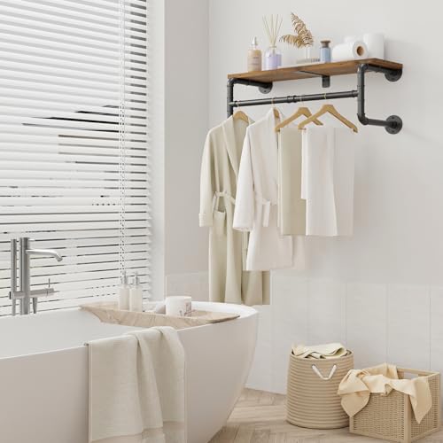 Yawinhe Industrial Pipe Clothing Rack with Shelves,Closet Rod,Rustic Brown - size: 27.55x10.23x10.23in