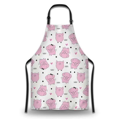 Cooking Apron for Men Cute Pink Pig Piggy Kitchen Aprons for Women for Kitchen Restaurant BBQ Painting Crafting Gardening 27” (W) x 31” (H), Waterproof Apron - color: Cute Pink Pig Piggy