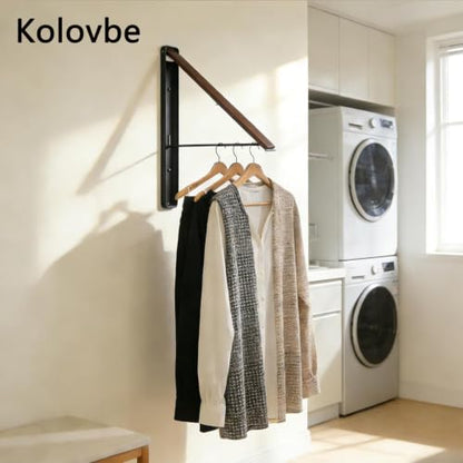 Clothes Drying Rack Wall Mounted for Laundry Balcony RV, Walnut - color: Walnut