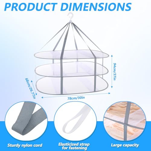 3Pack Sweater Drying Rack Flat Mesh Foldable, 3 Tier Folding Clothes Mesh Dryer Flat with Fixing Band, Large Hanging Collapsible Drying Racks for Laundry Indoor T-Shirt Swimsuit Sweater Underwear