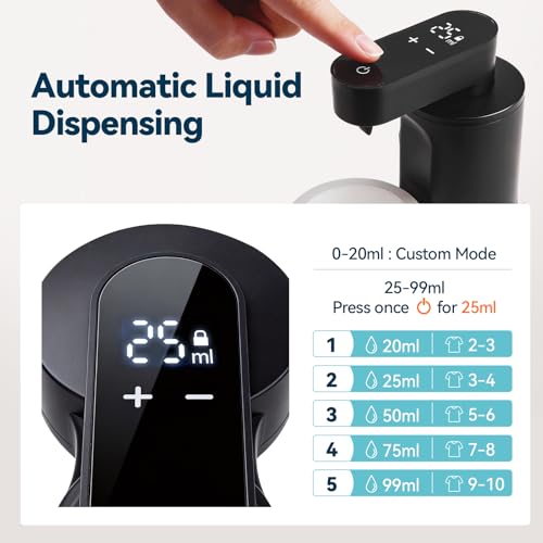 Electric Laundry Detergent Dispenser, Automatic Laundry Dispenser for Liquid Detergent, with Bottle Adapter, USB Recharg 8ml/s Flow, 5 Mode Smart Laundry Soap Pump for Laundry Room Organization, Black - color: Black