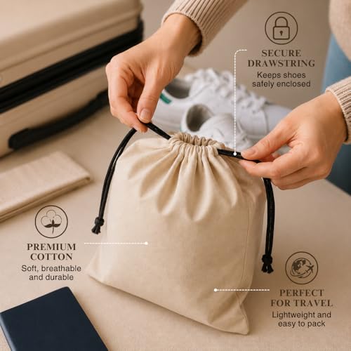 Cotton Shoe Travel Bags with Drawstring, Pack of 3, 23"x19" inch - size: Large (23"×19")