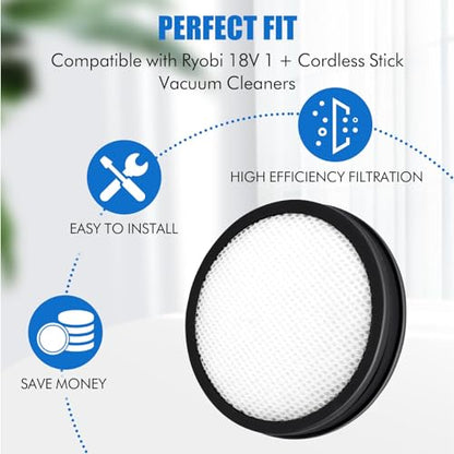 3 Pcs Washable Filter for Ryobi 18V ONE + PCL720, PBLSV716, PBLSV717 Vacuum
