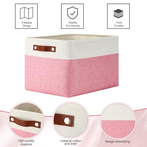 Uiifan 16 x 12 x 10 Inch 8 Pack Fabric Storage Baskets with Handles, Pink - color: Pink, size: 16 x 12 x 10 Inch