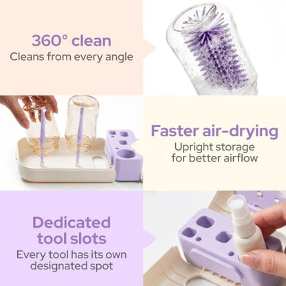 lalalark 7-in-1 Portable Baby Bottle Brush Kit, Silicone Cleaner, Purple - color: Purple