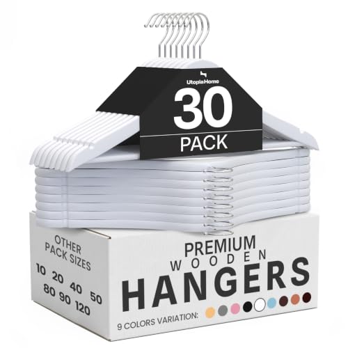 Utopia Home Wooden Hangers 30 Pack – Slim Suit Hangers White - color: White, size: Pack of 30
