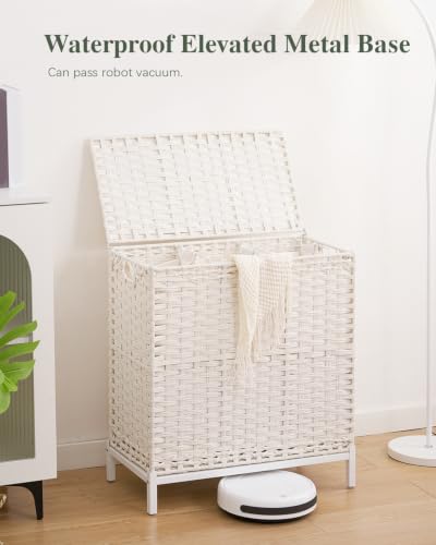 SETVSON Laundry Hamper with Lid, Large 132L Rattan Basket, White - color: Cloud White, size: 132 L - 35 gal