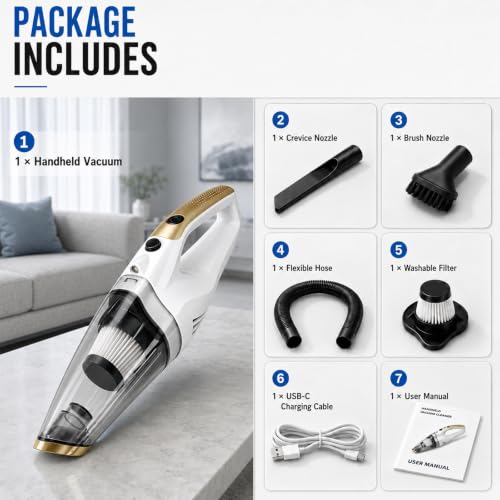 Handheld Vacuum Cordless, Rechargeable Portable Car Vacuum with LED Light