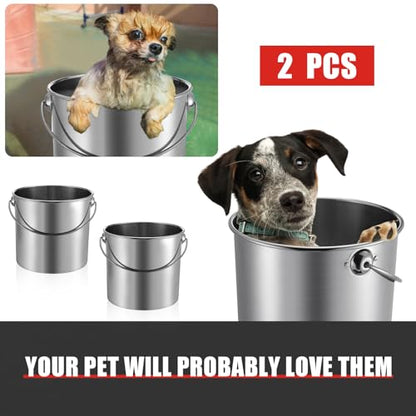 Hsei 2 Pcs Stainless Steel Bucket for Pet Cleaning, 3.2 Gallon Metal Bucket Water Pail with Handle for Fence Kennel Cage Garage Garden Workshop - size: 3.2 Gallon
