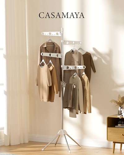 CASAMAYA Clothes Drying Rack Foldable, 70.9 inch Tripod Drying Rack for 35 Pieces of Clothes, with Height-Adjustable Rotatable Clothes Rails, Space Saving, Stainless Steel, White and Silver CDR005W01 - color: White + Silver, size: 5-Tier Standard