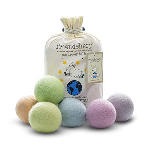 Friendsheep Wool Dryer Balls, Organic Reusable Fabric Softener Alternative for Laundry, Handmade, Fair Trade, Hypoallergenic, Eco-Friendly, Plastic-Free (6 Pack XL - Spring Magic) - color: Spring Magic (Pastel Rainbow), size: 1 Count (Pack of 6)
