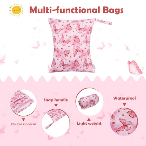 ALVA ALVABABY 3pcs Cloth Diaper Wet Dry Bags Waterproof Reusable with Two Zippered Pockets Travel Beach Pool Daycare Soiled Baby Items Yoga Gym Bag for Swimsuits or Wet Clothes 3L-ZM19A - color: Waves butterflies corals