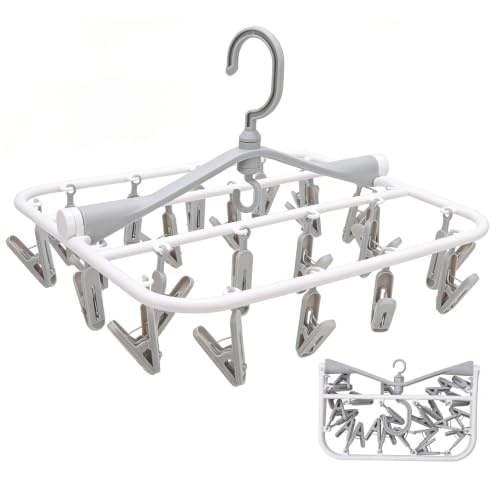 Foldable Clothes Drying Rack with 24 Clips,360° Rotatable Laundry Clip