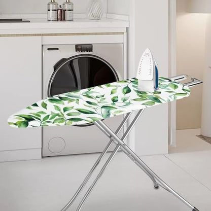 Green Leaves Ironing Board Cover Standard Size 15 x 54 Stain Resistant Fasteners Elastic Edge Ironing Cover - color: Green Leaves