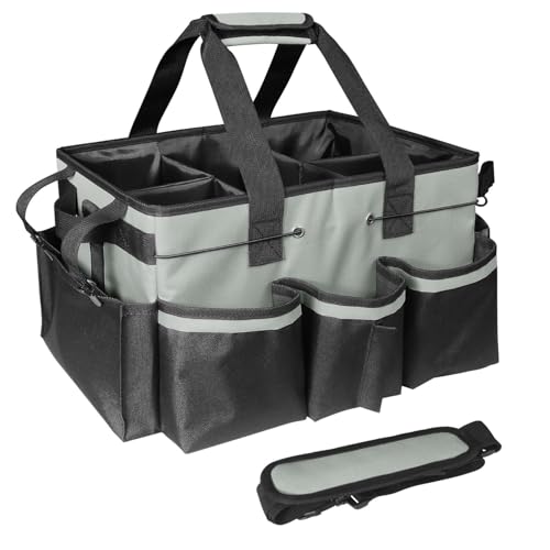 Compact Wearable Cleaning Supplie Bag with Handle Shoulder Straps - color: Grey