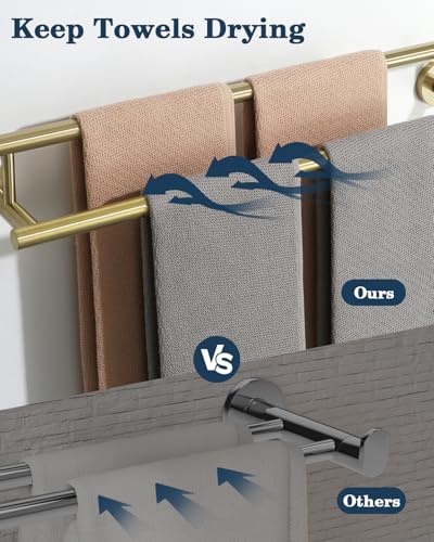 Alise Double Towel Bar Glod,24" Towel Rack for Bathroom Wall Mounted - color: Brushed Gold, size: 24-Inch (2-Bars)