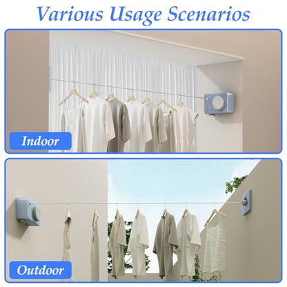 Danpoo Retractable Clothesline Heavy Duty - 13.8ft Adjustable Tension Wall Mounted Indoor Outdoor Clothes Drying Line, Compact Laundry Rope with Pulley System (Blue) - color: Blue