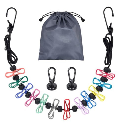 Magnetic Clothesline for Cruise Ship, Travel Clothesline with 12 Clothespins for Cruise Ship Essentials, Clothes Drying Rack with Strong Magnets Hooks and Storage Bag for Cruise Ship Cabin Outdoor