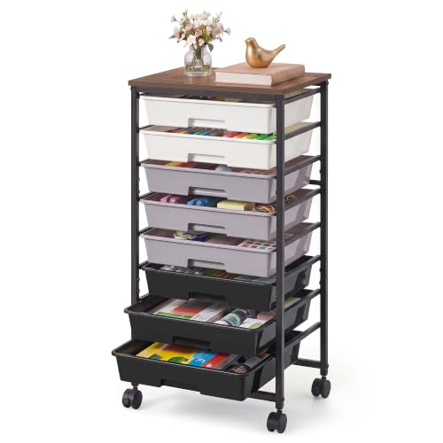 VASAGLE Rolling Cart with Drawers, Craft Organizers and Storage, Black - color: Black, size: 8 Drawer