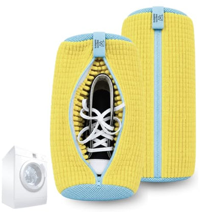 Shoe Washing Bag for Washer & Dryer – 2 Pack Sneaker Laundry Bags with Plush Microfiber Interior & Breathable Mesh Panels for Shoes & Delicates – Yellow - color: Yellow