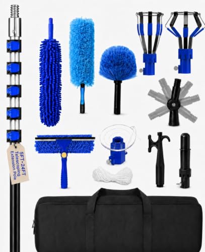 30 FT High Ceilings Duster Kit with Telescoping Extension Pole - color: Blue, size: 24 FT