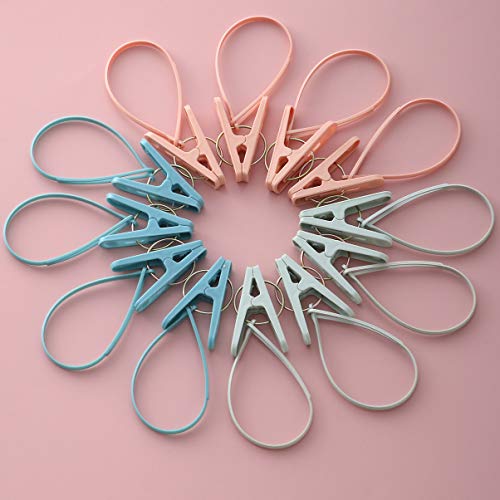 Clothes Pins 24 Pack Small Mini Clothes Pins with Plastic Rope - color: Blue,pink,green-24pack