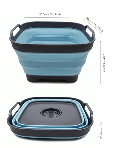 SAMMART 10L (2.64 Gallon) Collapsible Dishpan with Draining Plug - Foldable Washing Basin - Portable Dish Washing Tub - Space Saving Kitchen Storage Tray (1, Grey/Sea Angel) - color: Grey/Sea Angel