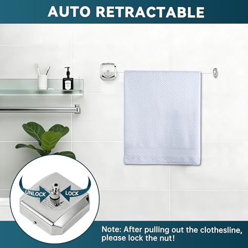 304 Stainless Steel Retractable Clothesline with Adjustable Rope String for Hanging Drying Shower Room(Sliver Square) - size: Sliver Square