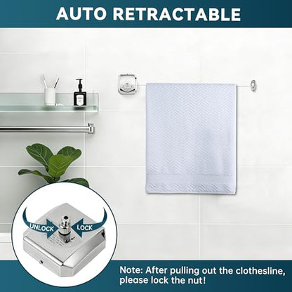 304 Stainless Steel Retractable Clothesline with Adjustable Rope String for Hanging Drying Shower Room(Sliver Square) - size: Sliver Square