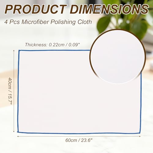 uxcell 4Pcs Glass Polishing Cloth, 23.6x15.7 Microfiber Cleaning Cloths Lint & Streak Free Quickly Drying Towels for Glassware, Cars, Glasses, Phone Screens, Sunglasses, Blue & White