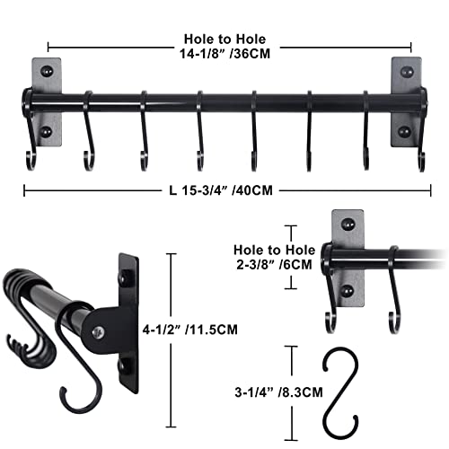 Dseap Kitchen Utensil Holder Hanger, Pot and Pan Rack Wall Mounted, Kitchen Rail with 8 Hooks for Hanging Cooking Utensils, Mugs, Spoons, Wall Mounted, Black - color: Black