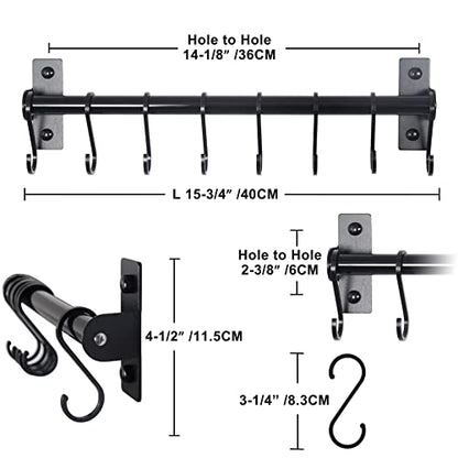 Dseap Kitchen Utensil Holder Hanger, Pot and Pan Rack Wall Mounted, Kitchen Rail with 8 Hooks for Hanging Cooking Utensils, Mugs, Spoons, Wall Mounted, Black - color: Black