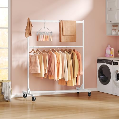 Hoctieon Double Rod Z Rack, Rolling Clothes Racks with Z-Base, Adjustable Clothing Rack, Standing Clothes Rack, Metal Clothing Racks for Hanging Clothes, Portable Garment Rack, White - color: White (1 Pack)
