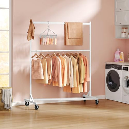 Hoctieon Double Rod Z Rack, Rolling Clothes Racks with Z-Base, Adjustable Clothing Rack, Standing Clothes Rack, Metal Clothing Racks for Hanging Clothes, Portable Garment Rack, White - color: White (1 Pack)
