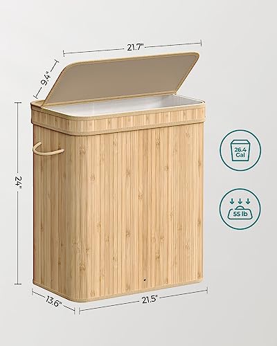 SONGMICS Bamboo Laundry Hamper with Lid, 26.4-Gallons, with Handles - color: Natural Beige, size: 100 L