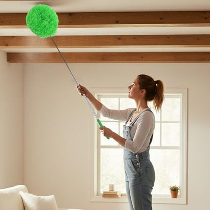 Extendable Feather Duster Telescopic Dust Remover for Home Office Car Furniture High Ceiling Cleaning Multi Purpose Tool(Green,Round Head) - color: Green, size: 12.6 in