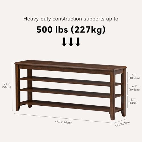 Taitiy Shoe Bench with 3 Tier Adjustable Shelves Rubberwood Entryway 47.2'' - color: Walnut - Wood, size: 47.2''