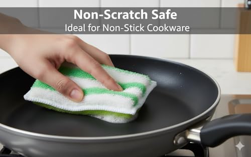 Scrub Sponges for Dishes, Non-Scratch Scrubbing Sponges for Kitchen - Dual-Sided Scouring Pads for Heavy Duty Cleaning - Sustainable Cellulose & Durable Fiber (12Pack)
