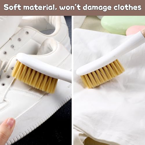 Wood Laundry Stain Brush with Soft Bristle, Stain Remover Brushes with Long Handle for Cleaning Shoes Clothes Fabric, Protable Laundry Scrub Brush for Stains on Clothes(Natural)