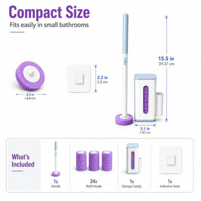 Disposable Toilet Bowl Cleaner Wand with Holder Set, Wall-Mounted