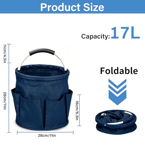 17L Foldable Storage Basket Cleaning Caddy with Handle Portable Multi Cleaning Bucket Bag for Home, Garden, Outdoor Camping (Blue) - color: Blue