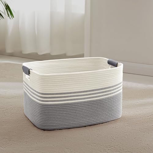 45L Small Woven Laundry Basket Hamper with Leather Handles,Grey - color: Grey, size: 45L