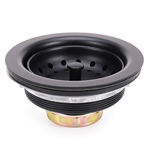 KONE 3-1/2 Inch Kitchen Sink Stainless Steel Basket Strainer Water Stopper with Drain Assembly, Black Finish Rustproof and Durable - color: Black